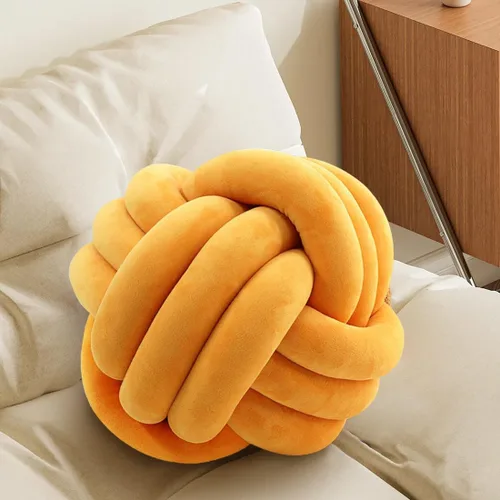 Miniatura 41 de Almohada Bola de Nudo Gris, Almohada Decorativa Hecha a Mano, Cojín Redondo Suave Anudado para Sofá y Dormitorio, Linda Decoración del Hogar