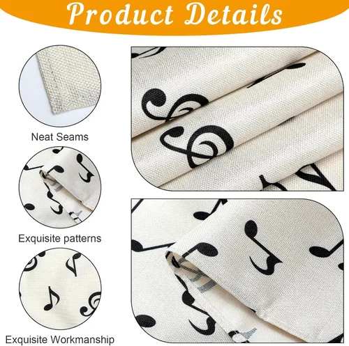 Miniatura 3 de Peryiter 4 piezas de camino de mesa musical de lino, notas musicales, camino de mesa de piano para decoración de fiesta de música, para jazz, boda
