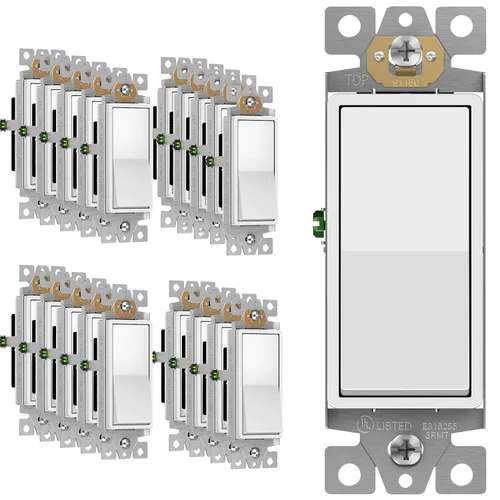 Miniatura 19 de ENERLITES Decorator Paddle Rocker Interruptor de luz, acabado brillante, un solo polo, 3 cables, tornillo de tierra, grado residencial, 15 A, 120