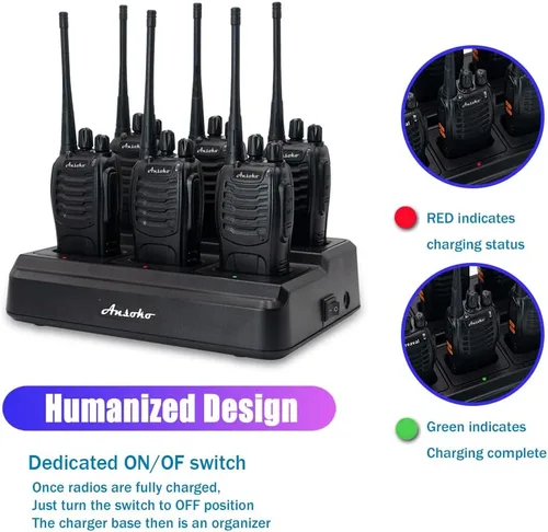Miniatura 3 de Walkie Talkies para adultos de largo alcance recargable de 2 vías con cargador de banda de 6 bancos y baterías de repuesto (paquete de 6)