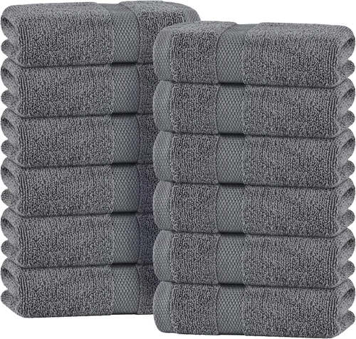 White Classic Wealuxe - Paquete de 12 toallas de mano grises para baño, toallas de mano de algodón a granel para gimnasio, spa y salón, suaves,