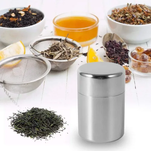 Miniatura 7 de Yosoo Health Gear Recipiente de acero de lata de té con tapa, latas de té de acero inoxidable para té suelto, recipientes de metal con tapa de sello