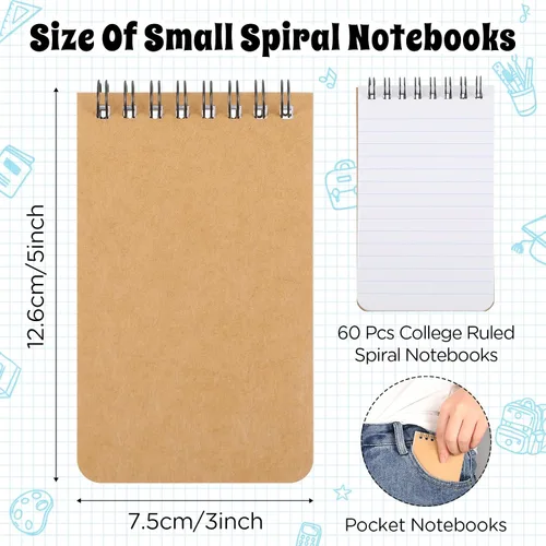 Miniatura 2 de Nuanchu Bloc de notas de 3 x 5 pulgadas, cuaderno de espirales, 60 hojas, mini bloc de notas en espiral, bloc de notas encuadernado en la parte