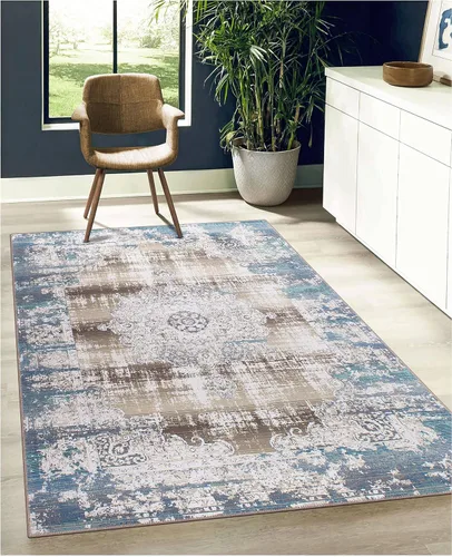 Miniatura 16 de GLN Rugs Bohemian Collection - Alfombra de felpilla lavable a máquina, bohemio vintage, antideslizante, alfombra de felpilla de pelo bajo, alfombra