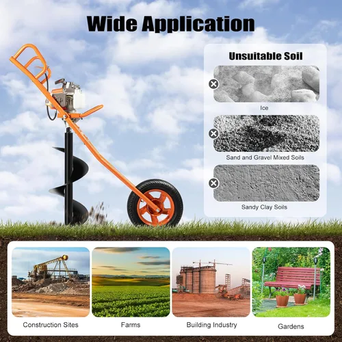 Miniatura 6 de Excavadora de agujeros de poste de 63 CC de 2.2 KW a gas, taladro de tierra para valla de tierra, máquina de excavación de agujeros con broca y Rojo