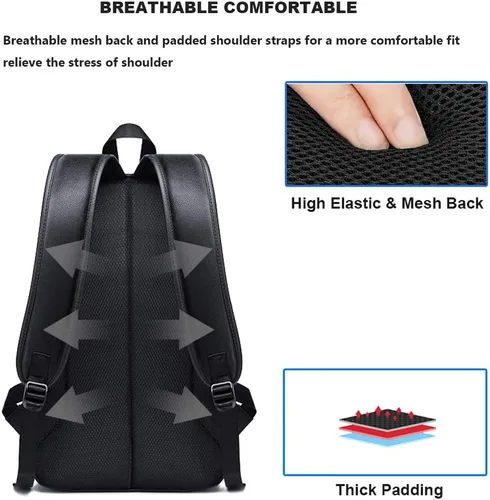 Miniatura 4 de DYJ Mochila de cuero vegano para laptop para mujeres y hombres, mochilas de viaje vintage de poliuretano con puerto de carga USB para laptop de 17