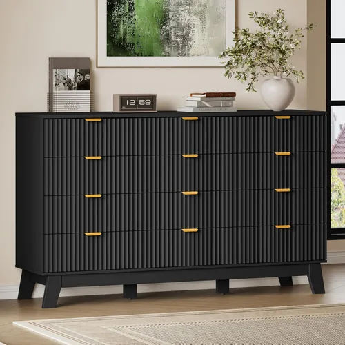 Miniatura 65 de BORNOON Cómoda alta de 46" para dormitorio, cómoda de 6 cajones acanalados, cómoda moderna de madera con almacenamiento profundo, correderas