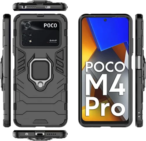 Miniatura 3 de MaiJin Compatible con funda Xiaomi Mi Poco M4 Pro 4G, soporte de anillo de metal a prueba de golpes (funciona con soporte magnético para automóvil)