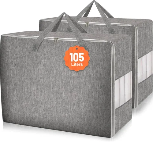 Miniatura 13 de Bolsas de almacenamiento para edredón Karceyworth, bolsas de almacenamiento extra grandes para ropa de cama con ventana transparente, asas