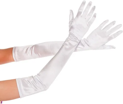 Miniatura 16 de DreamHigh Manoplas de dedo para mujer de 22 pulgadas sobre el codo, guantes largos de noche negro/blanco
