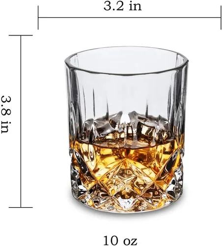 Miniatura 3 de KANARS Juego de 4 vasos de whisky estilo antiguo con caja de lujo - 10 oz. Utensilio de bar con base pesada para whisky escocés, bourbon, licor