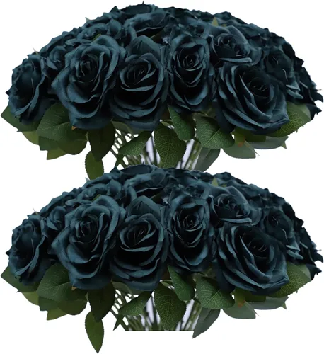Miniatura 32 de Rosas artificiales, rosas artificiales, rosa falsa de seda, flores falsas de aspecto real con tallos para ramos de boda, mesas, centros de mesa