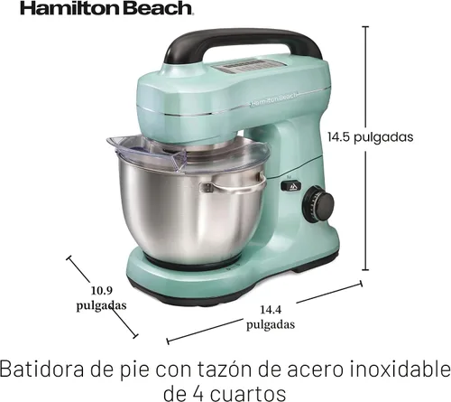 Miniatura 7 de Hamilton Beach Batidora eléctrica de pie, 4 cuartos, gancho para masa, accesorio batidor plano, protector contra salpicaduras, 7 velocidades