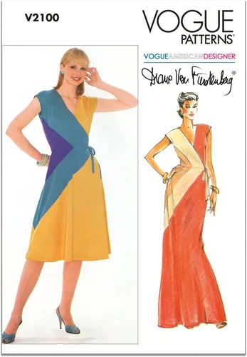 Miniatura 9 de Vogue DVF V2000H5 Paquete de patrones de costura para vestido cruzado de mujer por Diane Von Furstenberg, código de diseño V2000, tallas 6-8-10-12-14