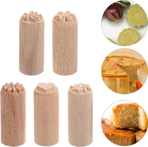Miniatura 2 de Beavorty Juego de 5 sellos de madera para cerámica, de madera, arcilla, columna para manualidades, álbumes de recortes y textura de cerámica