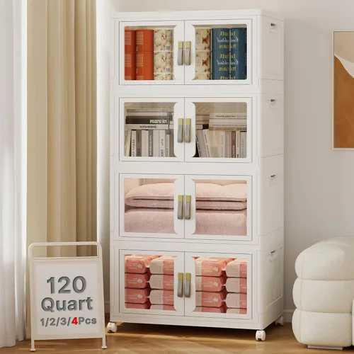Miniatura 20 de Stackable Storage Bins with Lids, Clear Doors, 120QT Storage Bins Large Storage Cabinet Foldable Collapsible Closet Organizers for Bedroom Dorm