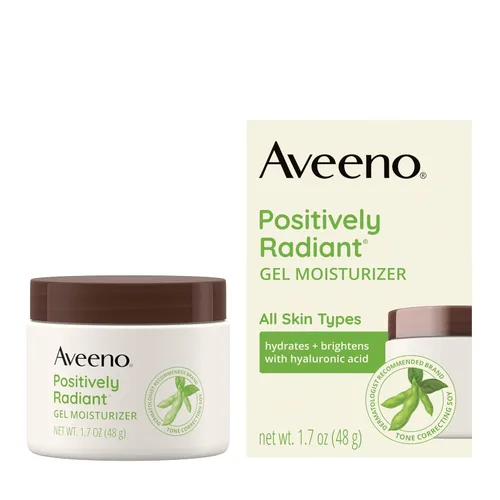 Miniatura 9 de Aveeno Gel hidratante facial positivamente radiante con ácido hialurónico y soja correctora de tono, hidrata durante 48 horas para igualar el tono