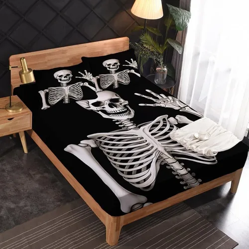 Miniatura 2 de Divertidas sábanas de esqueleto tamaño individual, sábanas de microfibra suave con bolsillo profundo, sábanas y fundas de almohada estampadas sin