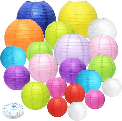 Miniatura 25 de 21 linternas de papel decorativas para fiestas, 4/6/8/10 pulgadas, linternas de papel colgantes chinas redondas para bodas, cumpleaños, baby shower