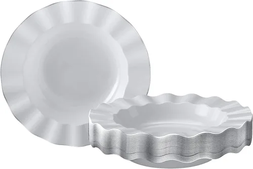 Miniatura 12 de Silver Spoons Platos de postre desechables 10 piezas Platos de plástico resistente Elegante aspecto fino de porcelana Velo, marfil