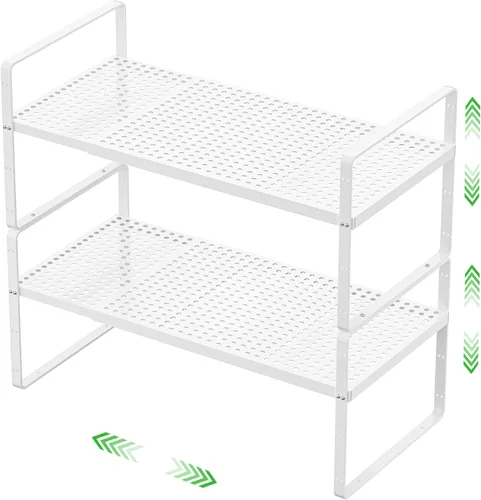 Miniatura 8 de Estante de Almacenamiento de Gabinete Expandible Organizador Apilable para Cocina Baño Despensa Especias Alacena Café Encimera Hogar Oficina Blanco