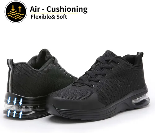 Miniatura 6 de LUPWEE Zapatos de punta de acero para hombres y mujeres, zapatos de trabajo de seguridad antideslizantes a prueba de pinchazos, cómodos tenis