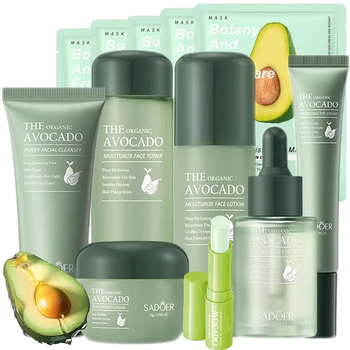 Miniatura 5 de Set de cuidado de la piel de aguacate, set de regalo para el cuidado de la piel 11 en 1 con limpiador facial, suero facial, crema facial, crema