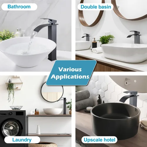 Miniatura 23 de Midanya Grifo de baño con boquilla de cascada de una sola manija, grifo de lavabo de baño de 1 agujero, moderno grifo de lavabo de lavabo de RV