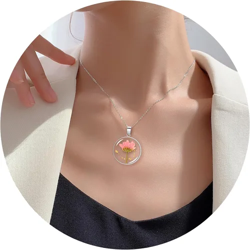 Miniatura 56 de Pressed Flower Necklace Gift for Women Personalized Handmade Necklaces Birth Flower Necklace