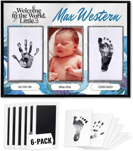 Kit de manos y huellas sin tinta, placa de recuerdo de bebé y regalos de baby shower, ideal como regalo de mamá, marcos de fotos de guardería, kit