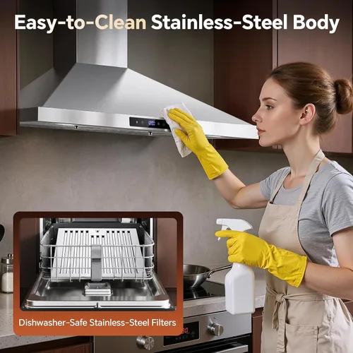 Miniatura 9 de Campana Extractora Tieasy de 36 Pulgadas para Montaje en Pared, Campana de Cocina con Conducto Convertible Sin Conductos, Control Táctil, Filtros