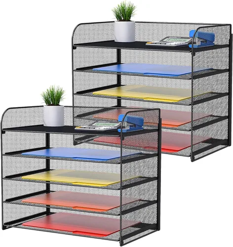 Miniatura 8 de Organizador de archivos de malla de 5 niveles, tamaño A4/legal/carta, 15.2 x 9.5 x 13.4 pulgadas, soporte para carpetas de archivos de oficina