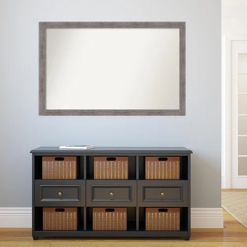 Miniatura 5 de Amanti Art Espejo de baño gris para sobre el fregadero, 31 x 48 pulgadas, espejo de tocador rectangular estrecho de color gris, marco de madera