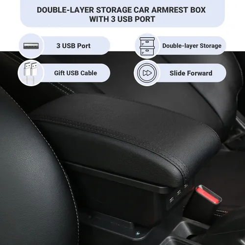 Miniatura 3 de Reposabrazos de Consola para Mini Cooper Coupe R50 R52 R53 R56 R57 R58 F55 F56 F57 Countryman (3 USB, Negro)