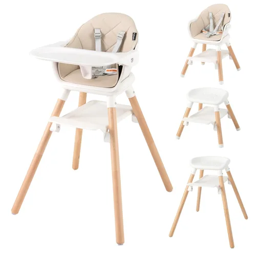 Miniatura 11 de BABY JOY Silla alta para bebé, silla alta convertible 6 en 1 de madera para bebés y niños pequeños con patas ajustables, doble bandeja extraíble