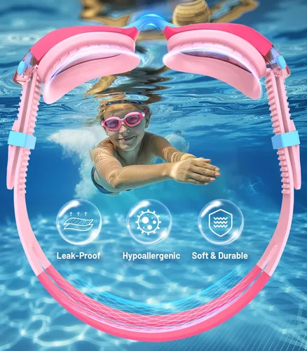 Miniatura 3 de Kids Swim Goggles, Anti-Fog UV Protection, Leakproof Adjustable Strap Swimming Goggles for Boys Girls Ages 6–14 Pinkblue - Lente rosa
