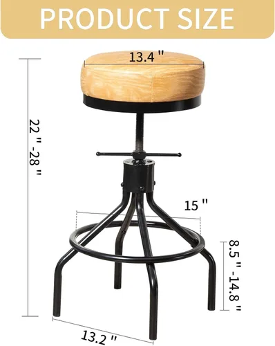 Miniatura 3 de Taburetes de bar giratorios ajustables, modernos de piel sintética de 28 pulgadas, redondo, sin espalda, altura de mostrador, silla de bar