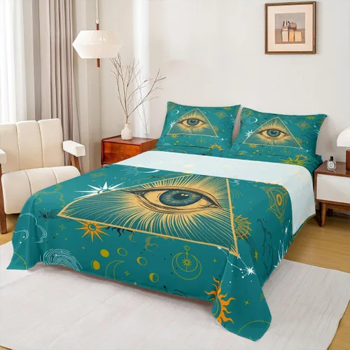 Miniatura 34 de Erosebridal Juego de sábanas tamaño individual con estampado de luna, diseño de flores de loto, color morado degradado, juego de sábanas orientales
