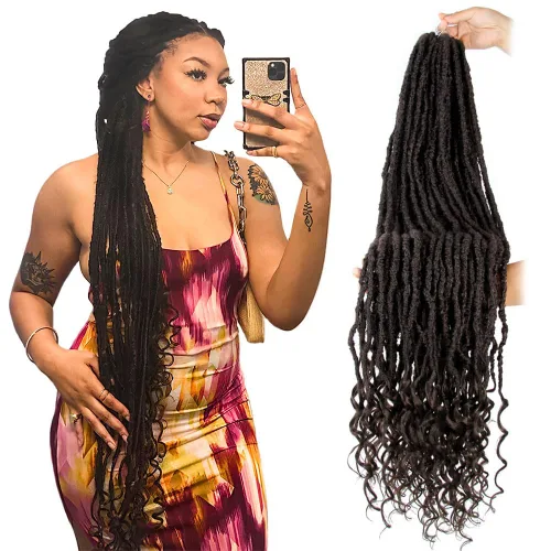 Miniatura 31 de Niseyo Wild Locs - Rastas sintéticas desgastadas de 14 pulgadas con extremos rizados, 8 paquetes de cabello largo y suave con bucles preformados