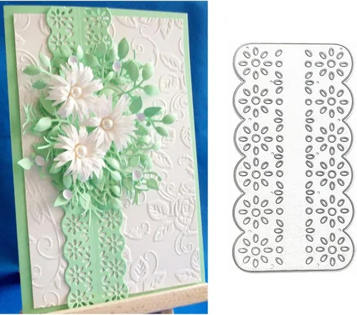 hinana Marco de tira de flores, troqueles de metal, troqueles de corte de borde de encaje de flores, plantillas cortadas para bricolaje álbumes de