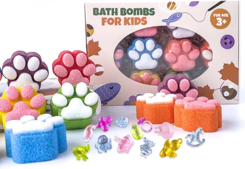 Miniatura 7 de Bomba de baño de patas para niños con juguetes sorpresa en el interior, 12 piezas coloridas hechas a mano de bola de baño natural con juguetes