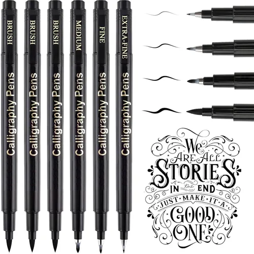 SAYEEC Bolígrafos de caligrafía, bolígrafos de letras recargables a mano, juego de marcadores de caligrafía de tinta negra para escribir diario,