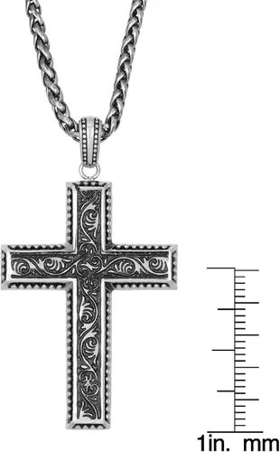 Miniatura 7 de Metro Jewelry Collar con colgante de cruz antigua para hombre en acero inoxidable, cadena de trigo de 24 pulgadas, 0.118in de ancho, Metal, No es