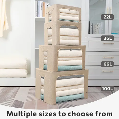 Miniatura 7 de FHSQX Paquete de 2 contenedores transparentes para almacenamiento de ventana con tela plegable Cajas de almacenamiento de tela para ropa Caja