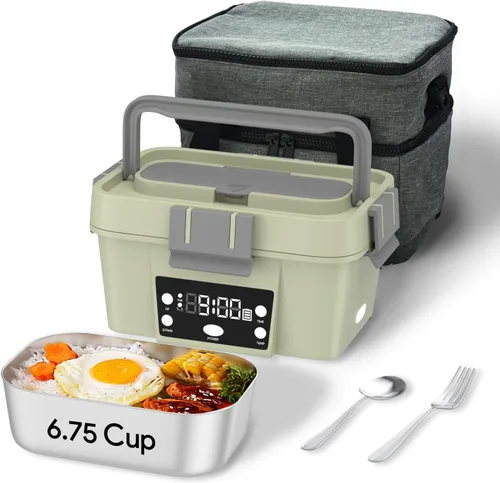 Miniatura 11 de Fiambrera eléctrica inalámbrica, calentador automático de alimentos de 6.75 tazas (212 °F), contenedor de comida portátil recargable para oficina