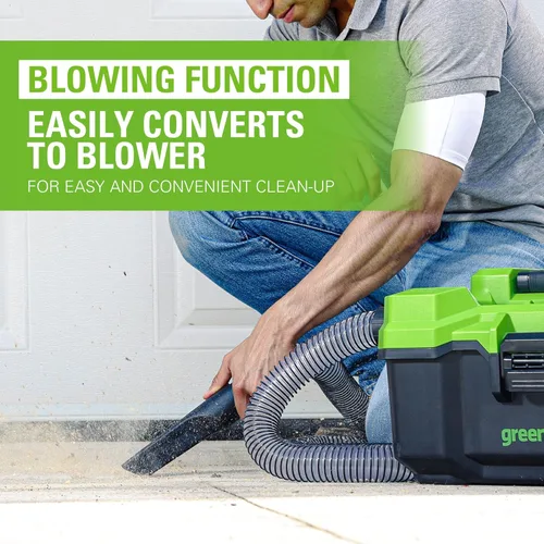 Miniatura 3 de Greenworks Aspiradora inalámbrica de 24 V sin escobillas de 3 galones con manguera, herramienta para hendiduras, boquilla de piso, batería de 4.0 Ah