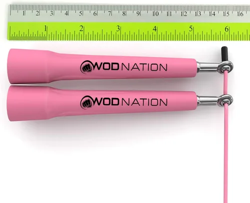 Miniatura 3 de WOD Nation Cuerda de saltar de velocidad ajustable para hombres, mujeres y niños - Cuerda de saltar de fitness ultrarrápida perfecta para boxeo, Rosa