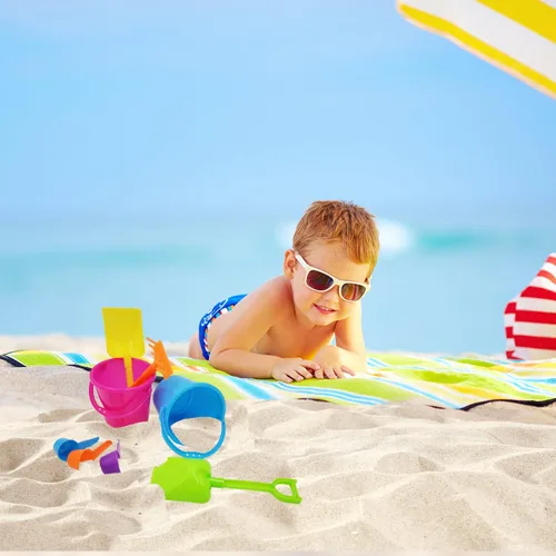 Miniatura 5 de 12 mini juegos de playa, el juego incluye 1 cubo de arena, 1 pala, 1 rastrillo y 1 cuchara, golosinas de cumpleaños para niños y niñas, recuerdos