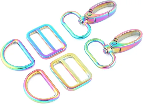 Miniatura 19 de Ganchos giratorios de metal con anillos en D y hebillas deslizantes para bolso arcoíris Tri-Glides..