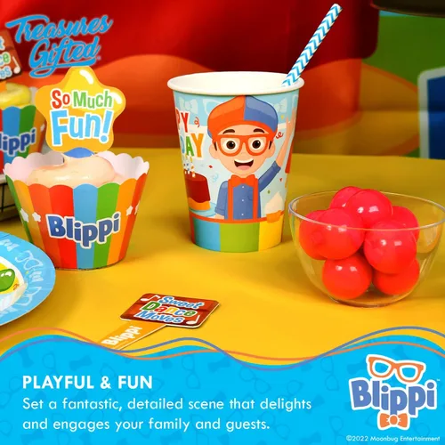 Miniatura 4 de Treasures Gifted Decoraciones de cumpleaños con licencia oficial de Blippi, vasos de papel de 9 onzas, 8 unidades, suministros de fiesta Blippi